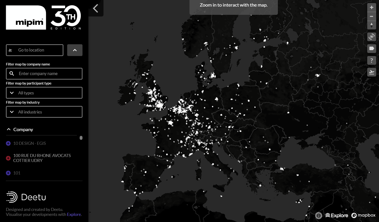 Screenshot of the MIPIM 2019 Global Attendees map